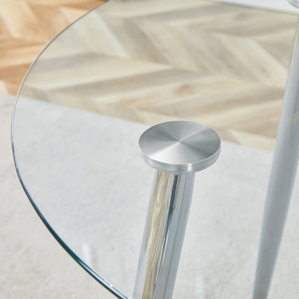 English Elm Table and Chair Set Round Tempered Glass Top Ghost Seating for Modern Dining Rooms W1151S01779