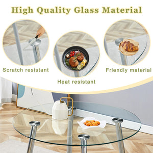 English Elm Table and Chair Set Round Tempered Glass Top Ghost Seating for Modern Dining Rooms W1151S01779