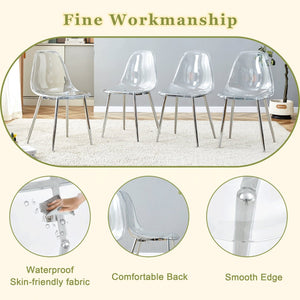 English Elm Table and Chair Set Round Tempered Glass Top Ghost Seating for Modern Dining Rooms W1151S01779