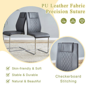 English Elm Table Set Round Tempered Glass Top Silver Legs Gray Pu Leather Chairs Modern Dining W1151S01780
