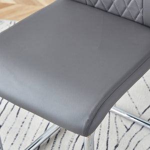 English Elm Table Set Round Tempered Glass Top Silver Legs Gray Pu Leather Chairs Modern Dining W1151S01780