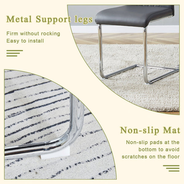 English Elm Table Set Round Tempered Glass Top Silver Legs Gray Pu Leather Chairs Modern Dining W1151S01780