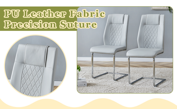 English Elm Table and Chair Set Round Glass Top Silver Legs with 4 Gray Pu Leather Dining Chairs W1151S01781