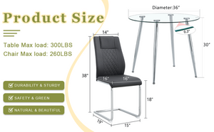 English Elm Table Set Round Tempered Glass Top Silver Legs Gray Pu Leather Chairs Modern Dining Black W1151S01784