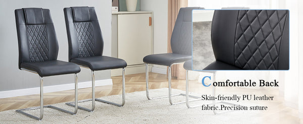 English Elm Table Set Round Tempered Glass Top Silver Legs Gray Pu Leather Chairs Modern Dining Black W1151S01784