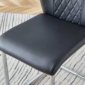 English Elm Table Set Round Tempered Glass Top Silver Legs Gray Pu Leather Chairs Modern Dining Black W1151S01784