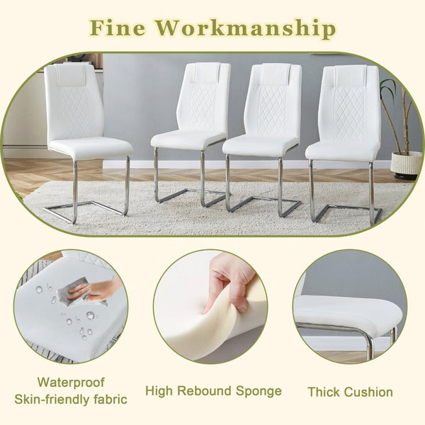 English Elm Table Set Round Tempered Glass Top Silver Legs Gray Pu Leather Chairs Modern Dining White W1151S01785