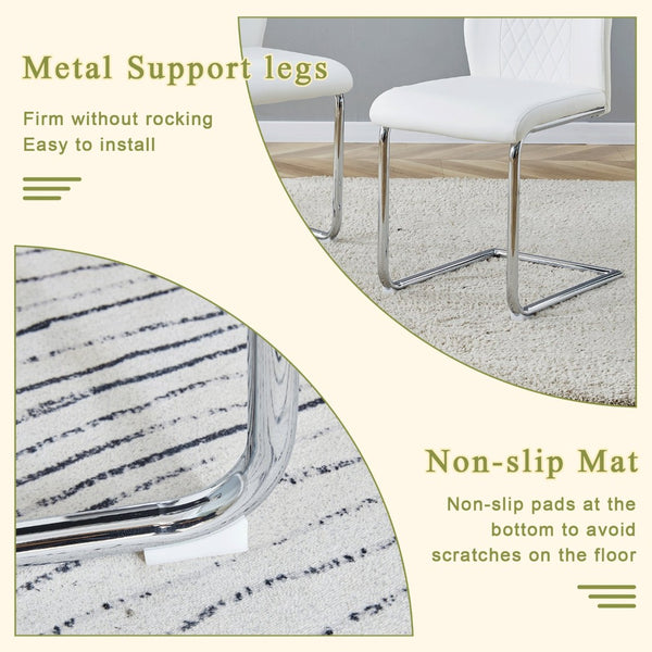 English Elm Table Set Round Tempered Glass Top Silver Legs Gray Pu Leather Chairs Modern Dining White W1151S01785