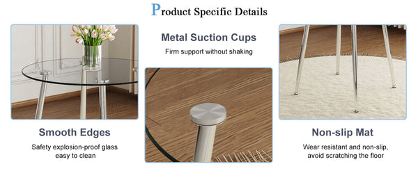 English Elm Table and Chair Set Round Glass Top Dining with Silver Legs Modern Minimalist Style W1151S01789
