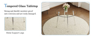 English Elm Table and Chair Set Round Glass Top Dining with Silver Legs Modern Minimalist Style W1151S01789