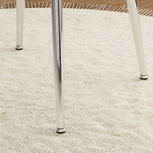 English Elm Table and Chair Set Round Glass Top Dining with Silver Legs Modern Minimalist Style W1151S01789