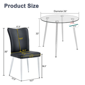 English Elm Table and Chair Set Round Glass Top Dining with Silver Legs Modern Minimalist Style W1151S01789