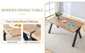 English Elm Table and Chair Set Six Person MDF Wood Grain Top with Upholstered Brown Fabric Seating W1151S02073