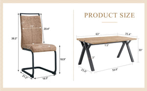 English Elm Table and Chair Set Six Person MDF Wood Grain Top with Upholstered Brown Fabric Seating W1151S02073