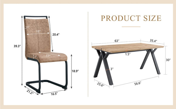 English Elm Table and Chair Set Six Person MDF Wood Grain Top with Upholstered Brown Fabric Seating W1151S02073