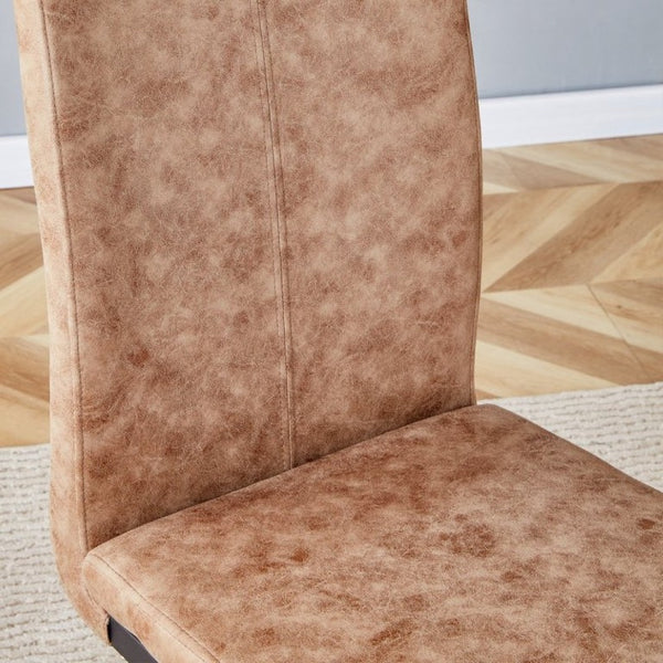 English Elm Table and Chair Set Six Person MDF Wood Grain Top with Upholstered Brown Fabric Seating W1151S02073