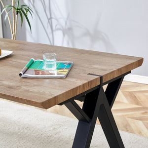 English Elm Table and Chair Set Six Person MDF Wood Grain Top with Upholstered Brown Fabric Seating W1151S02073