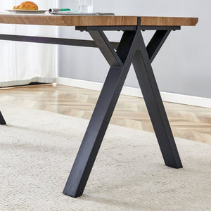 English Elm Table and Chair Set Six Person MDF Wood Grain Top with Upholstered Brown Fabric Seating W1151S02073