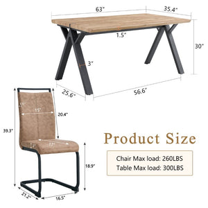 English Elm Table and Chair Set Six Person MDF Wood Grain Top with Upholstered Brown Fabric Seating W1151S02073