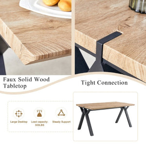 English Elm Table and Chair Set Six Person MDF Wood Grain Top with Upholstered Brown Fabric Seating W1151S02073