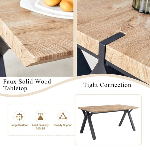 English Elm Table and Chair Set Six Person MDF Wood Grain Top with Upholstered Brown Fabric Seating W1151S02073