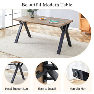 English Elm Table and Chair Set Six Person MDF Wood Grain Top with Upholstered Brown Fabric Seating W1151S02073