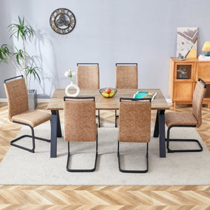 English Elm Table and Chair Set Six Person Wood Grain MDF Top with Steel a Frame Industrial Dining W1151S02074