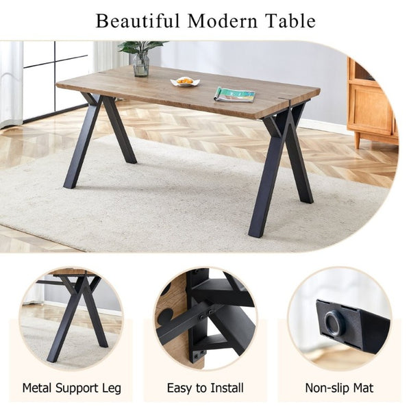 English Elm Table and Chair Set Six Person Wood Grain MDF Top with Steel a Frame Industrial Dining W1151S02074