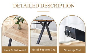 English Elm Table and Chair Set Six Person Wood Grain MDF Top with Steel a Frame Industrial Dining W1151S02074