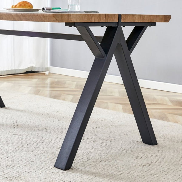 English Elm Table and Chair Set Six Person Wood Grain MDF Top with Steel a Frame Industrial Dining W1151S02074