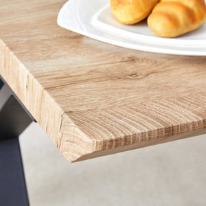English Elm Table and Chair Set Six Person Wood Grain MDF Top with Steel a Frame Industrial Dining W1151S02074