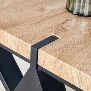 English Elm Table and Chair Set Six Person Wood Grain MDF Top with Steel a Frame Industrial Dining W1151S02074