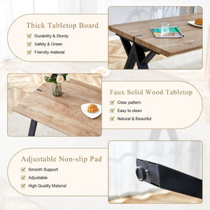 English Elm Table and Chair Set Six Person Wood Grain MDF Top with Steel a Frame Industrial Dining W1151S02074