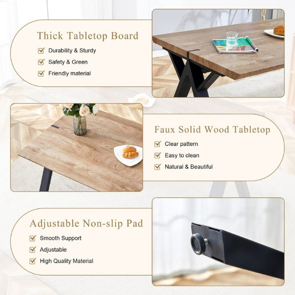 English Elm Table and Chair Set Six Person Wood Grain MDF Top with Steel a Frame Industrial Dining W1151S02074