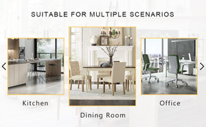 English Elm Large Glass Top Dining Table Seats Eight with Tempered Surface and Sculptural Base 71 x 35.4 x 30 Gold, Transparent W1151S02349