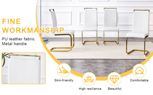 English Elm Table and Chair Set Tempered Glass Top Dining with Gold X Legs and 8 White PU Seats W1151S02352