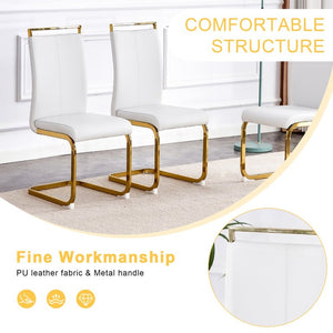 English Elm Table and Chair Set Tempered Glass Top Dining with Gold X Legs and 8 White PU Seats W1151S02352