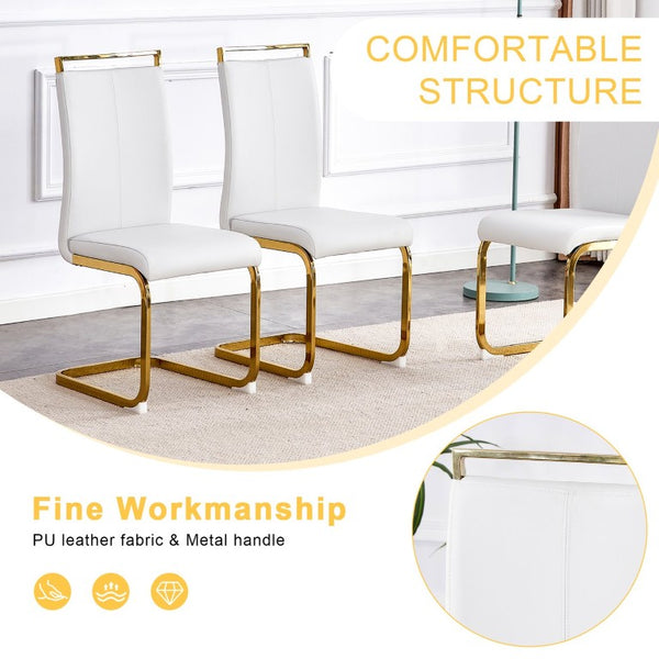 English Elm Table and Chair Set Tempered Glass Top Dining with Gold X Legs and 8 White PU Seats W1151S02352