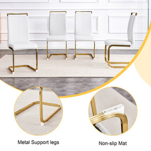 English Elm Table and Chair Set Tempered Glass Top Dining with Gold X Legs and 8 White PU Seats W1151S02352
