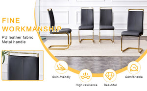 English Elm Table and Chair Set Eight Seat Glass Top Dining with Gold Metal Legs and PU Chairs W1151S02354