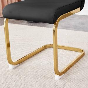 English Elm Table and Chair Set Eight Seat Glass Top Dining with Gold Metal Legs and PU Chairs W1151S02354