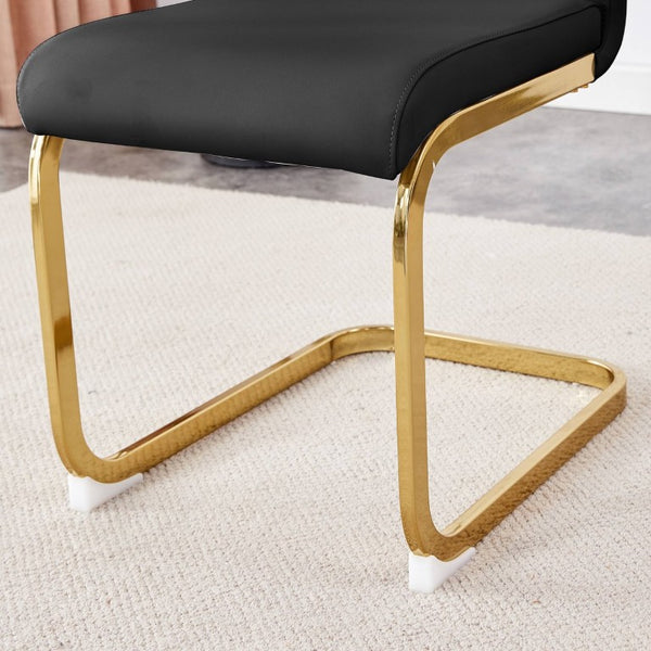 English Elm Table and Chair Set Eight Seat Glass Top Dining with Gold Metal Legs and PU Chairs W1151S02354