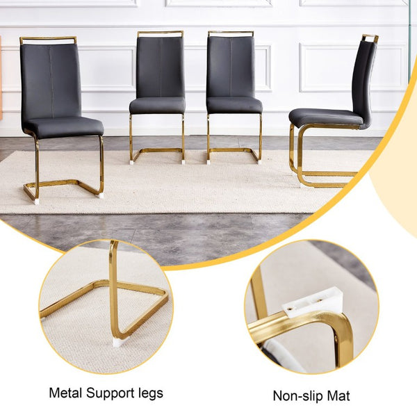 English Elm Table and Chair Set Eight Seat Glass Top Dining with Gold Metal Legs and PU Chairs W1151S02354