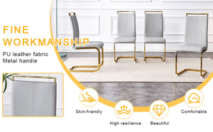 English Elm Table and Chair Set Glam Glass Top Dining for Eight with Golden Metal Legs Gray PU W1151S02358