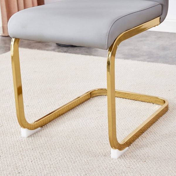 English Elm Table and Chair Set Glam Glass Top Dining for Eight with Golden Metal Legs Gray PU W1151S02358