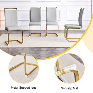 English Elm Table and Chair Set Glam Glass Top Dining for Eight with Golden Metal Legs Gray PU W1151S02358