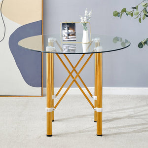 English Elm Elegant Round Tempered Glass Dining Table with Gold Steel Legs for Small Spaces W1151S03026