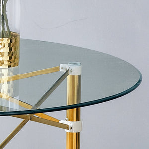 English Elm Elegant Round Tempered Glass Dining Table with Gold Steel Legs for Small Spaces W1151S03026