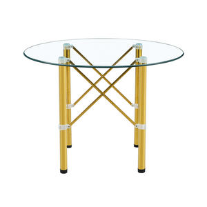 English Elm Elegant Round Tempered Glass Dining Table with Gold Steel Legs for Small Spaces W1151S03026