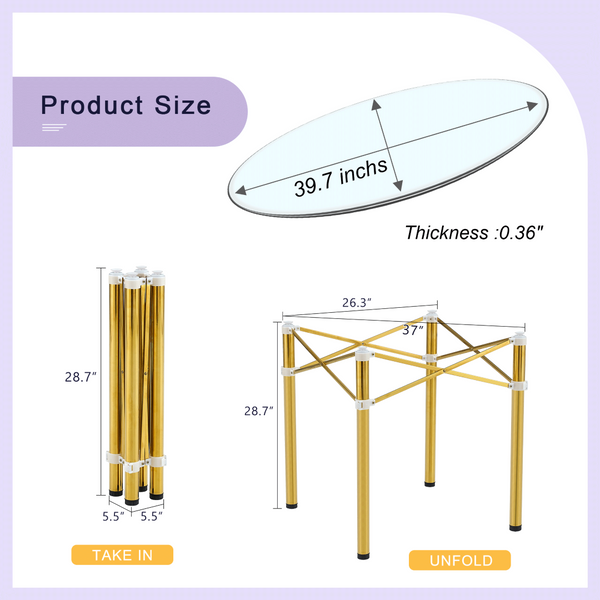 English Elm Elegant Round Tempered Glass Dining Table with Gold Steel Legs for Compact Spaces W1151S03027